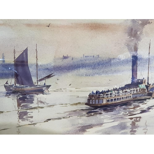 194 - Framed and signed watercolour by Ronald Moore B.W.S 1927-1992, titled Tyne Ferry -- the Collingwood,... 