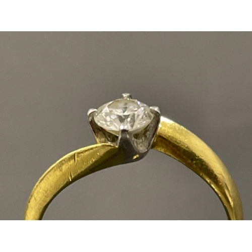 212 - 18ct Gold diamond solitaire ring. .33ct diamond and 3.1g size L1/2