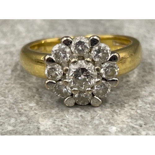 213 - 18ct gold and platinum diamond cluster ring. 7.3G size K