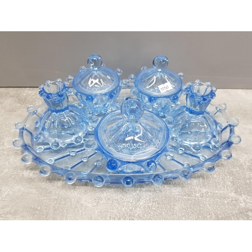 273 - Blue coloured glass dressing table 7 piece set