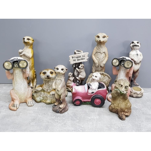 287 - 10 outdoor meerkat garden ornaments, resin