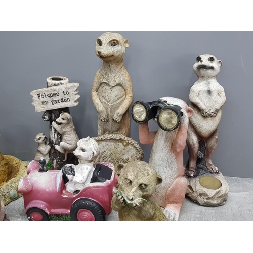 287 - 10 outdoor meerkat garden ornaments, resin