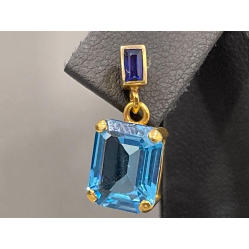 33 - 9ct gold blue stone drop earrings.