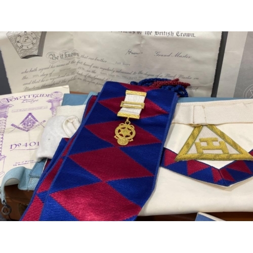 64 - Masonic Case containing aprons books gloves etc