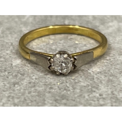 77 - Ladies 18ct gold old cut diamond solitaire ring. Approx .25cts 3.1g size P