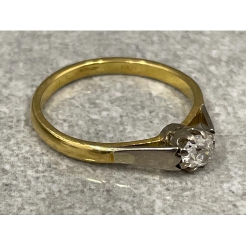 77 - Ladies 18ct gold old cut diamond solitaire ring. Approx .25cts 3.1g size P