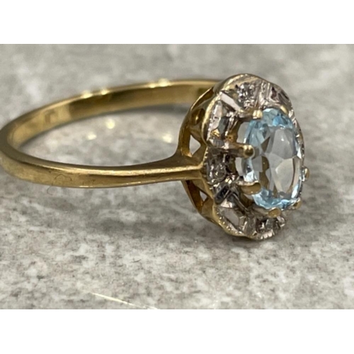 78 - Ladies 9ct gold blue stone diamond cluster ring. 1.6g size L
