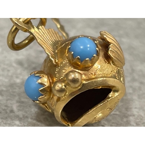 95 - 18ct gold and turquoise Puffer fish pendant/charm 5.3G