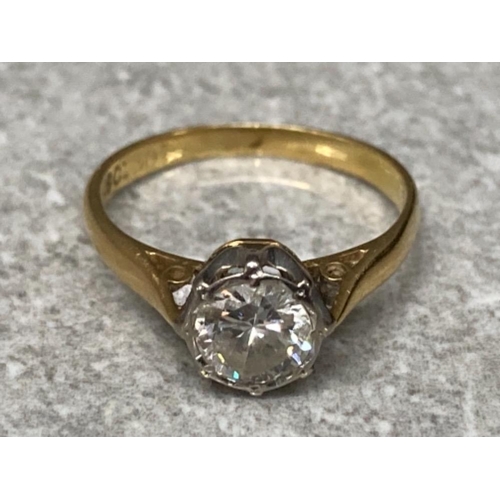 123 - An 18ct yellow gold and diamond solitaire ring approx .75ct size J 2.1g gross