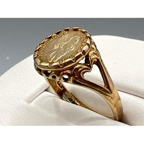 145 - 9ct gold coin set ring. 2.1g size J1/2