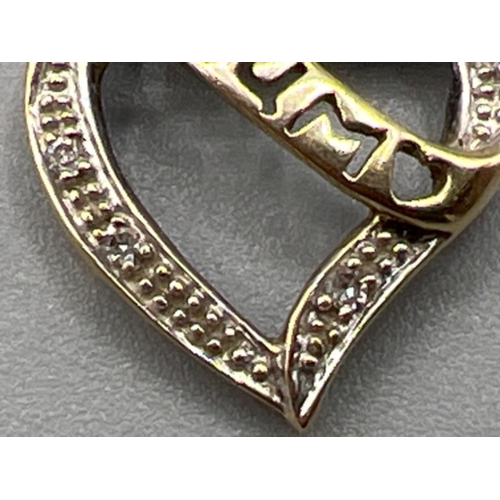 151 - 9ct gold diamond ‘mum’ heart pendant. 1g