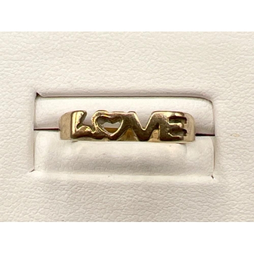 159 - 9ct gold love ring. Size P 1.7g