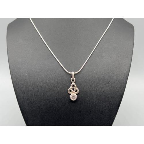 16 - Silver 925 celtic style cz pendant and chain