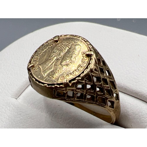 168 - 9ct gold coin set ring. 2g size J1/2