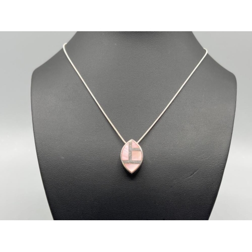 17 - Silver 925 pink enamel pendant chain