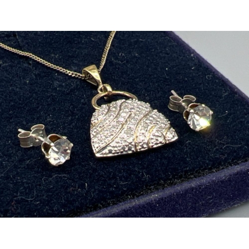 18 - Silver gilt handbag pendant necklace accompanied by silver 925 cz stud earrings