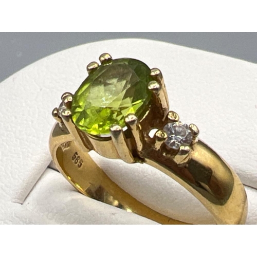 181 - 14ct Gold and peridot ring. Vgc 4.2g size N1/2