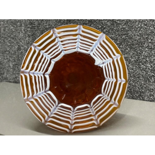 198 - Webbed design amber glass fluted vase