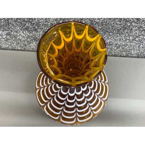 198 - Webbed design amber glass fluted vase