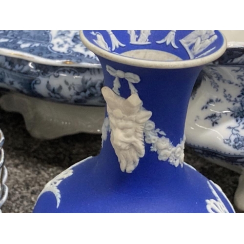 225 - Miscellaneous ceramics to include Wedgwood blue jasperware, Victorian part dinner service by Wedgwoo... 