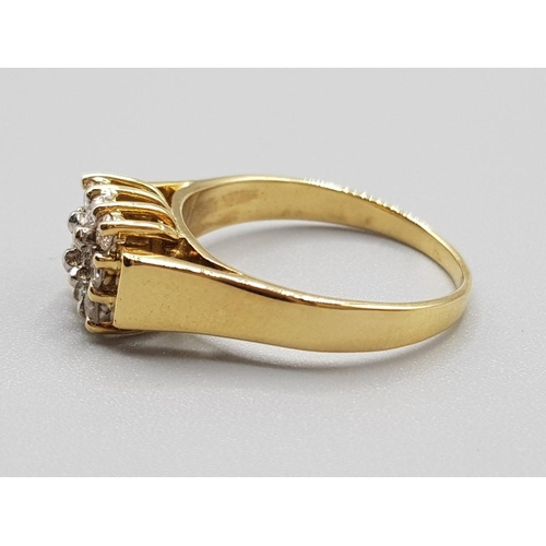 226 - 18ct yellow gold square diamond cluster ring comprising of 9 diamonds set in a claw setting, size O,... 