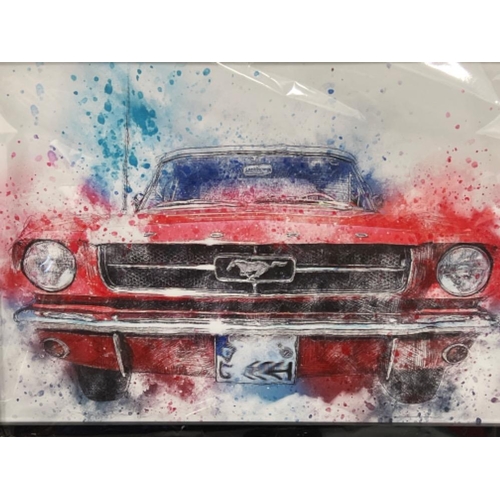 30 - 4 x framed car prints including Mustang