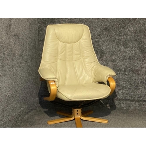 404 - A cream leather stressless style swivel chair