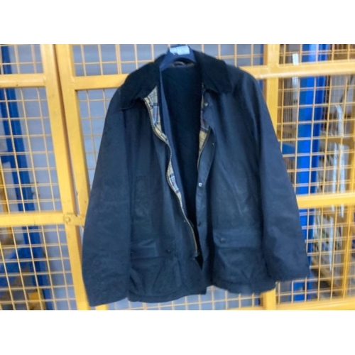 44 - A gents Barbour navy wax jacket with removable gillet size XXL