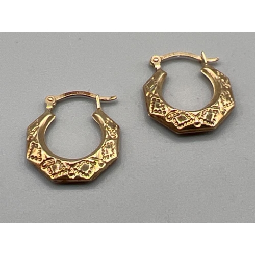 51 - 9ct gold fancy gypsy style earrings. 0.6g