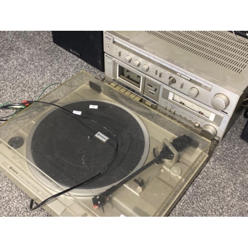 67 - Vintage Hitachi music system includes Stereo Receiver, Cassette tape deck, Turntable and pair of mat... 