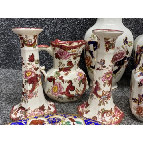 70 - A total of 12 Masons Red & Blue mandalay ironstone China including cream jug, vase, 2x candlesticks ... 