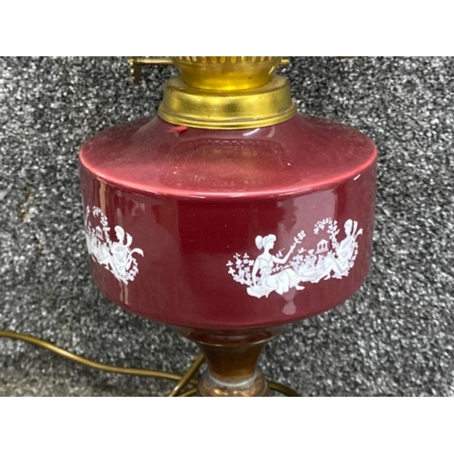 73 - Vintage Converted electric table lamp (now in the style of an oil lamp) with nicely etched glass dom... 