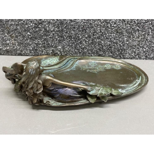 8 - Art Nouveau filled spelter dish with decorative lady figure design