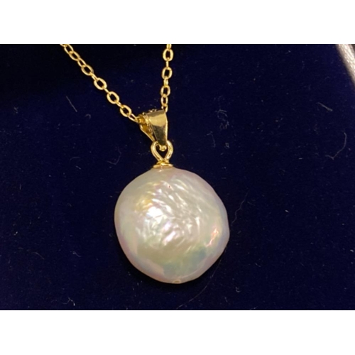 110 - Silver 925 gilt chain & Pearl pendant