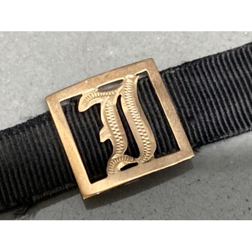 134 - Vintage Moire band bracelet with 9ct gold initial Letter & clasp