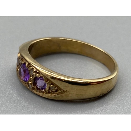 153 - Ladies 9ct yellow gold amethyst & diamond ring, 2.8g size M