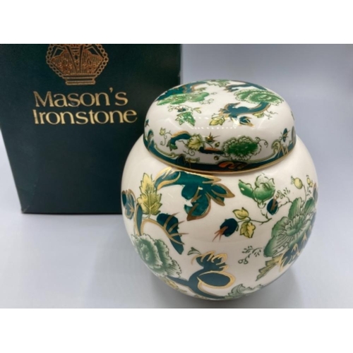 182 - Mason’s ironstone Chartreuse pattern ginger jar with box