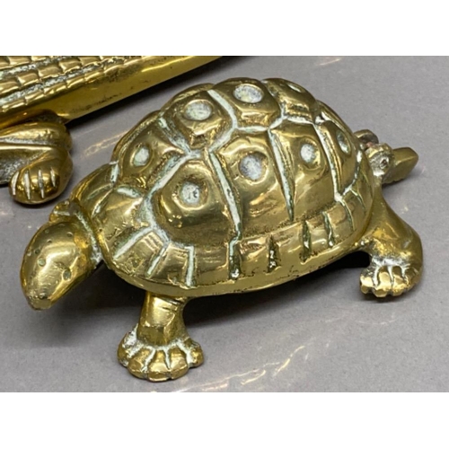 25 - Vintage brass Tortoise trinket & brass Crocodile nutcracker