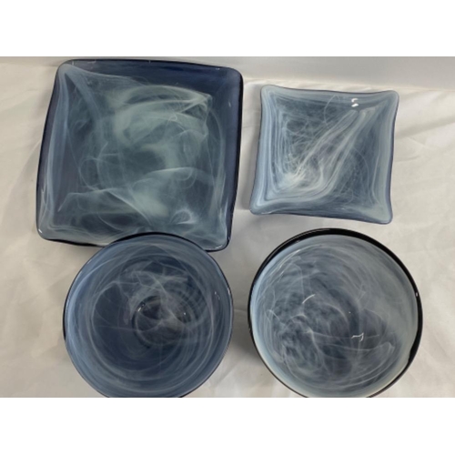 349 - 4 pieces of art glass includes pair of breakfast bowls & 2 trays - smoked glass design