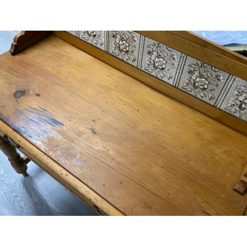 404 - Pine tile backed wash stand fitted with a single drawer