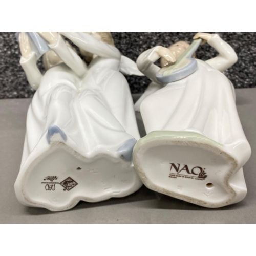 48 - 2x Nao by Lladro figures - angel pair with book & angel playing the banjo