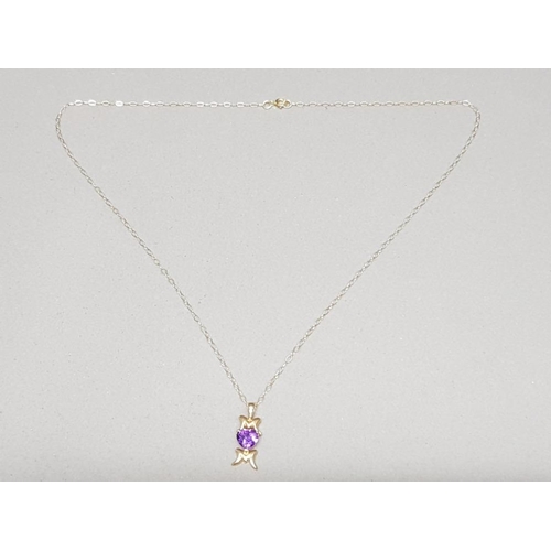 69 - 9ct yellow gold mam necklace with Amethyst centre stone, 1.2g gross weight