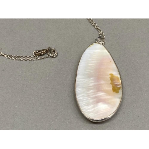 97 - Silver 925 necklace with large Mother of Pearl pendant, 17.6g gross weight