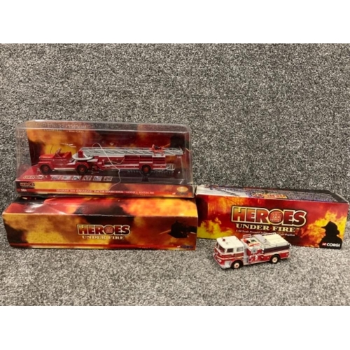 108 - Corgi Heroes Under Fire Seagrave 70th Anniversary Tractor Drawn Aerial and Seagrave K both in origin... 