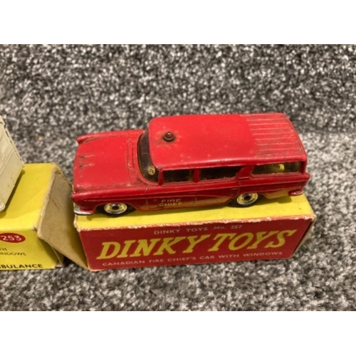 109 - Dinky Toys: Vauxhall Ambulance no 278, Daimler Ambulance no 253, and Canadian Fire Chief’s Car no 25... 