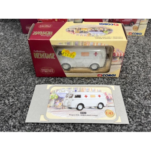 36 - Corgi Heritage collection die cast emergency vehicles x5. Including Renault and Peugeot all in origi... 