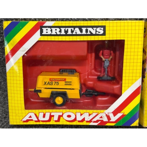 51 - Vintage Britains Autoway models. Including 9819 tipping dump truck and 9840 compressor both in origi... 