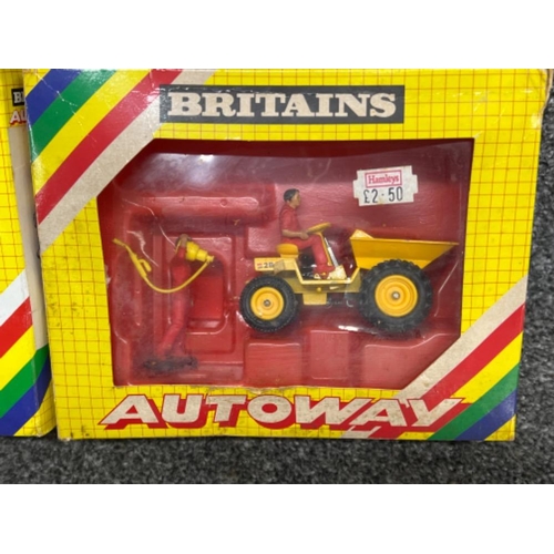 51 - Vintage Britains Autoway models. Including 9819 tipping dump truck and 9840 compressor both in origi... 