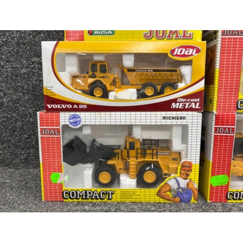 6 - JOAL compact and metal die cast toy plant vehicles. Including JCB, Volvo and CAT all in original box... 