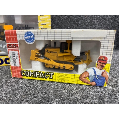 63 - JOAL compact die cast construction vehicles x4 and large Komatsu loader all in original boxes